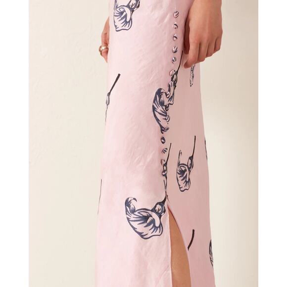 Large Alix of Bohemia Athens Pink Calla Lily Silk Slip Dress Sweetheart Lined - Picture 10 of 16